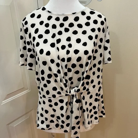 Kasper - Polka dot tie waist knit top - SZ L - Picture 4 of 10